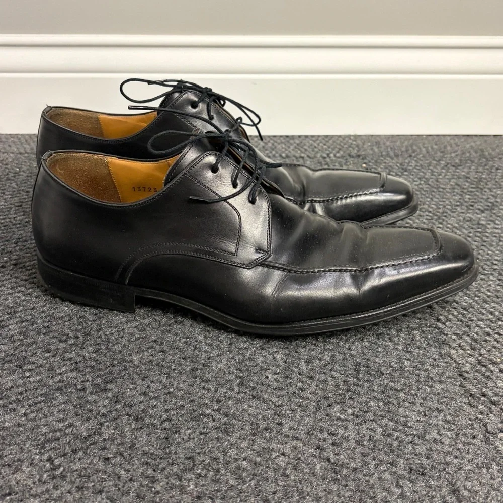 Magnanni Mens Black Leather Square Apron Toe Derby Dress Shoes 13723 Size 11.5 M